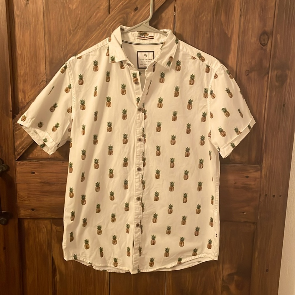 Denim and Flower Mens Medium Button Down Pineapple